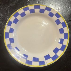 Rare plated diner dinner dessert plate Antique vintage blue check yellow rim